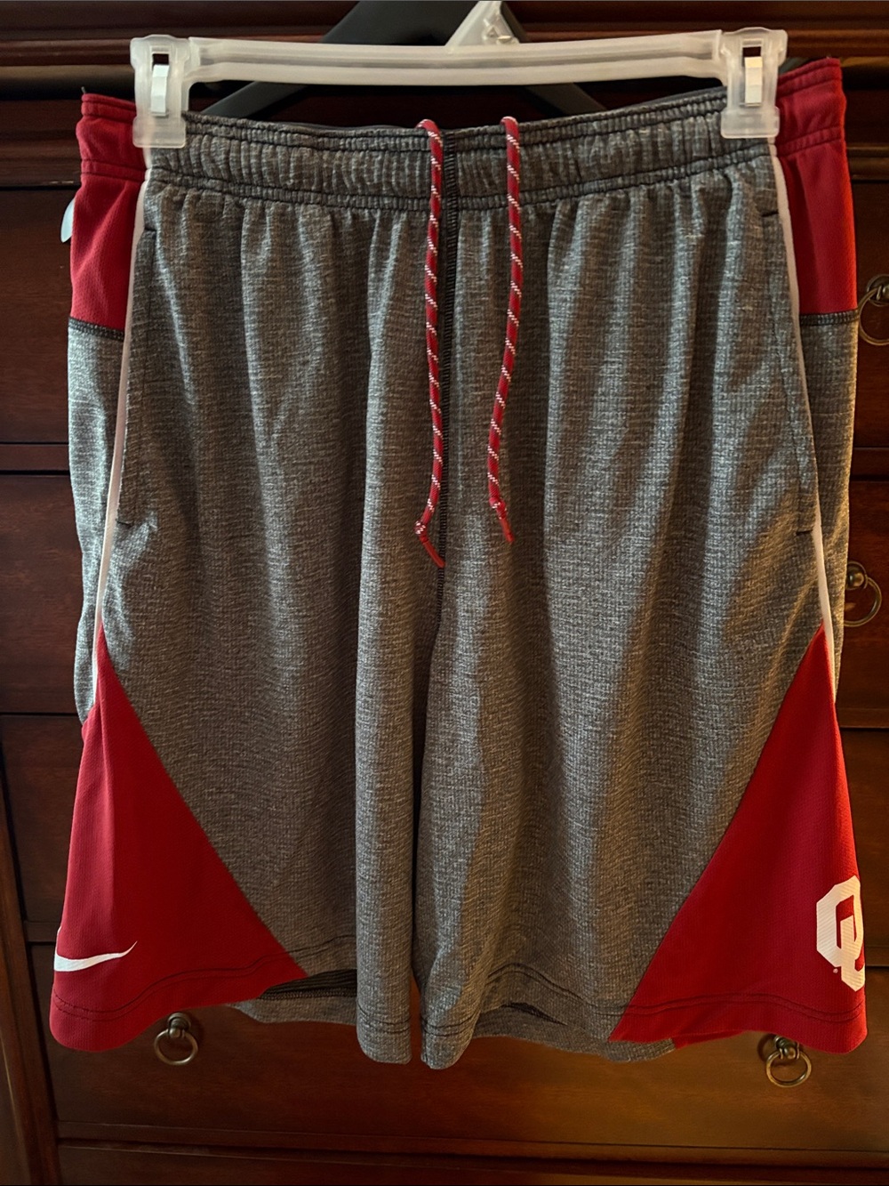 Nike Men’s Athletic Shorts Gray and Red OU Logo- University of Oklahoma
